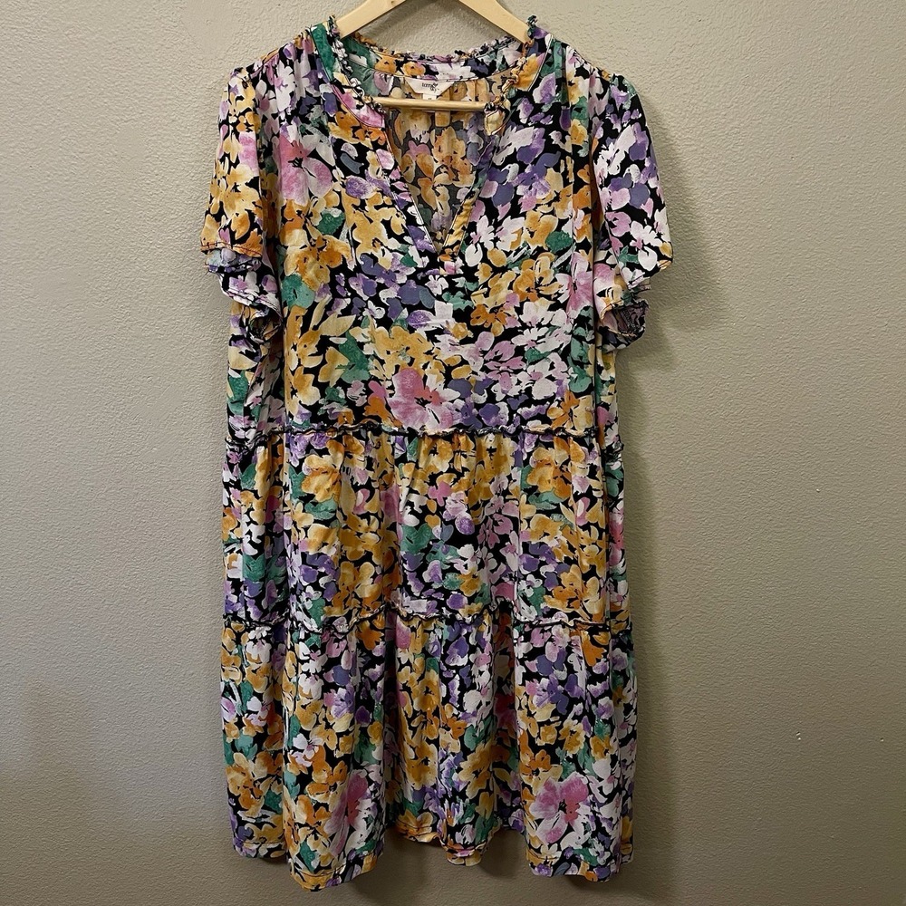 Terra Sky‎ Floral Summer Dress Tiered Flowy Boho Cottagecore Plus Sz 2X Generous